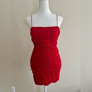 Windsor Small Red Ruched Form Fitting Spaghetti Strap Mini Dress NWT